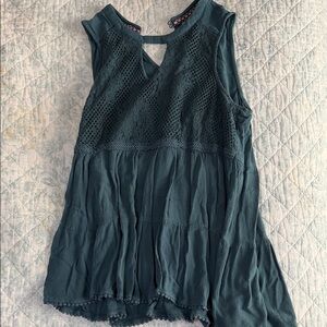 Knox Rose Teal Sleeveless Lace Yoke Peasant Blouse